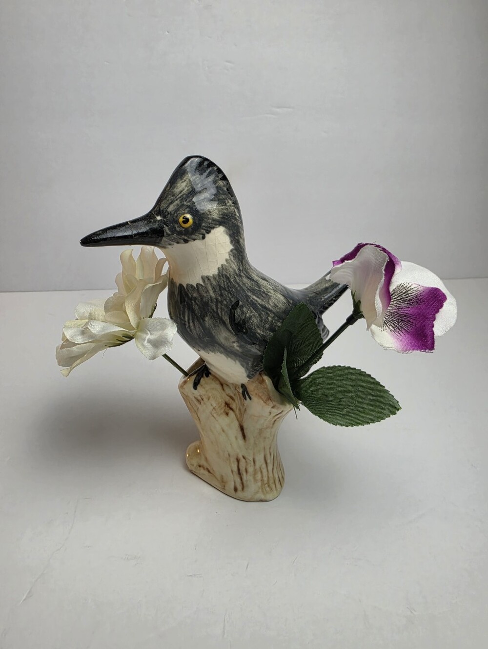 King Fisher Bird 8" Vintage Flower Vase Ceramic Hand Painted (Read Desc.)